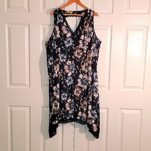 Navy Floral Sleeveless Dress 2X
